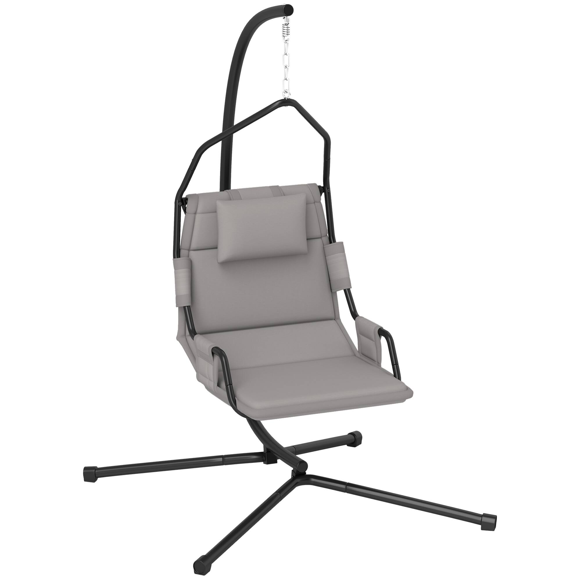 Outsunny - Hammock Chair with Stand, Hammock Swing with PA Coating Oxford Fabric Cushion, Indoor Outdoor Hanging Chair with Chain - Gray