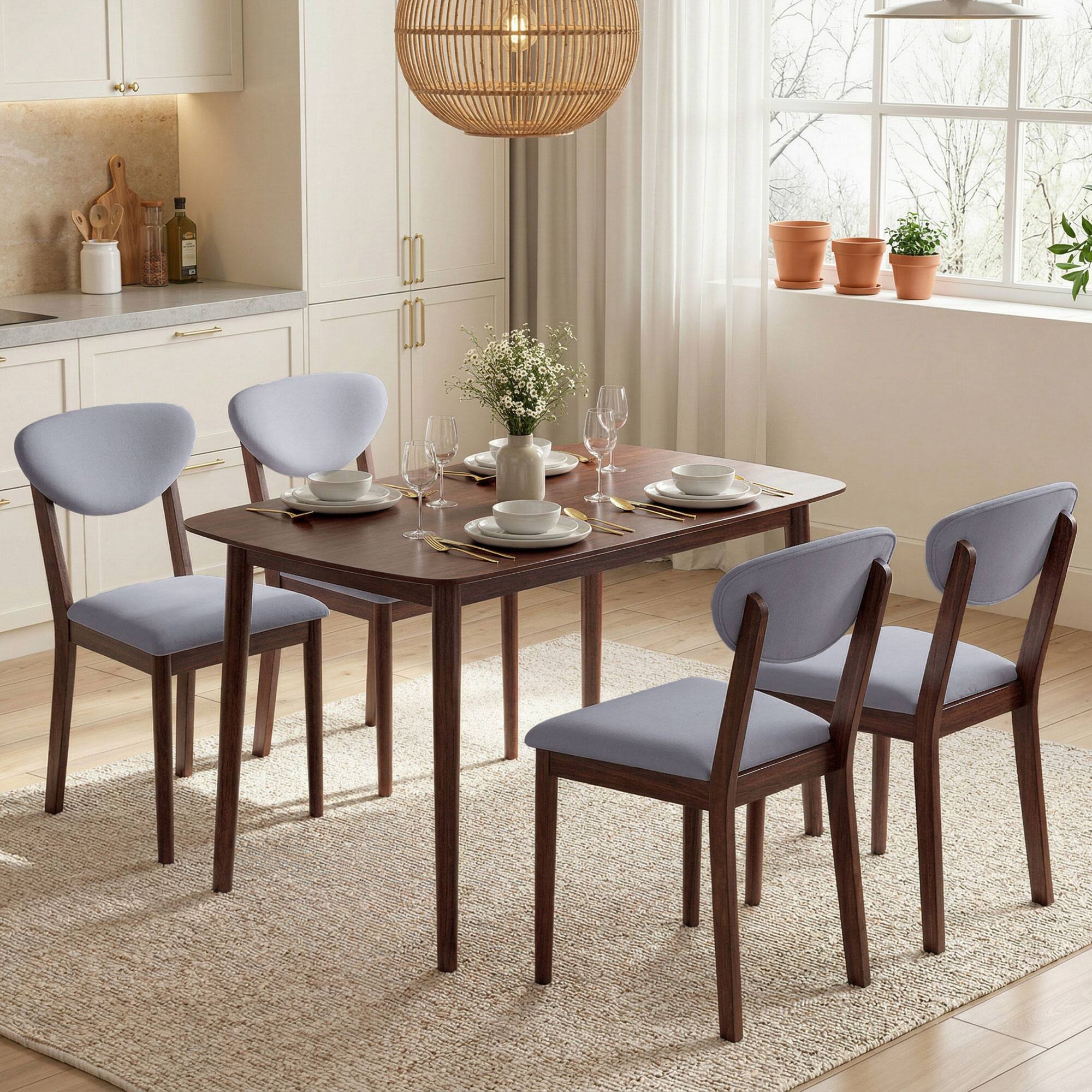 Alt View 1. Homcom - Dining Table Set for 4, Mid-Century Modern Kitchen Table and Chairs - Light Gray.