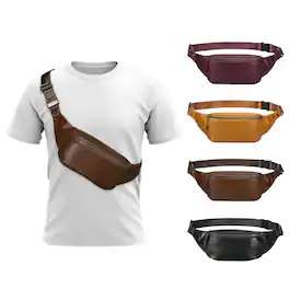 Unique Bargains - Soft Faux Leather Fanny Pack Crossbody Waist Pack with Adjustable Strap Large Pocket Sturdy Zippers for Travel Hiking - Long Brown