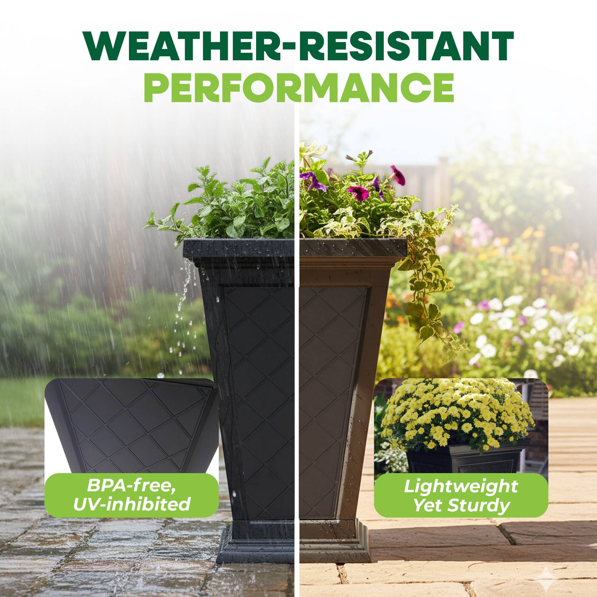 WEATHER-RESISTANT PERFORMANCE  
BPA-free, UV-inhibited  
Lightweight Yet Sturdy
