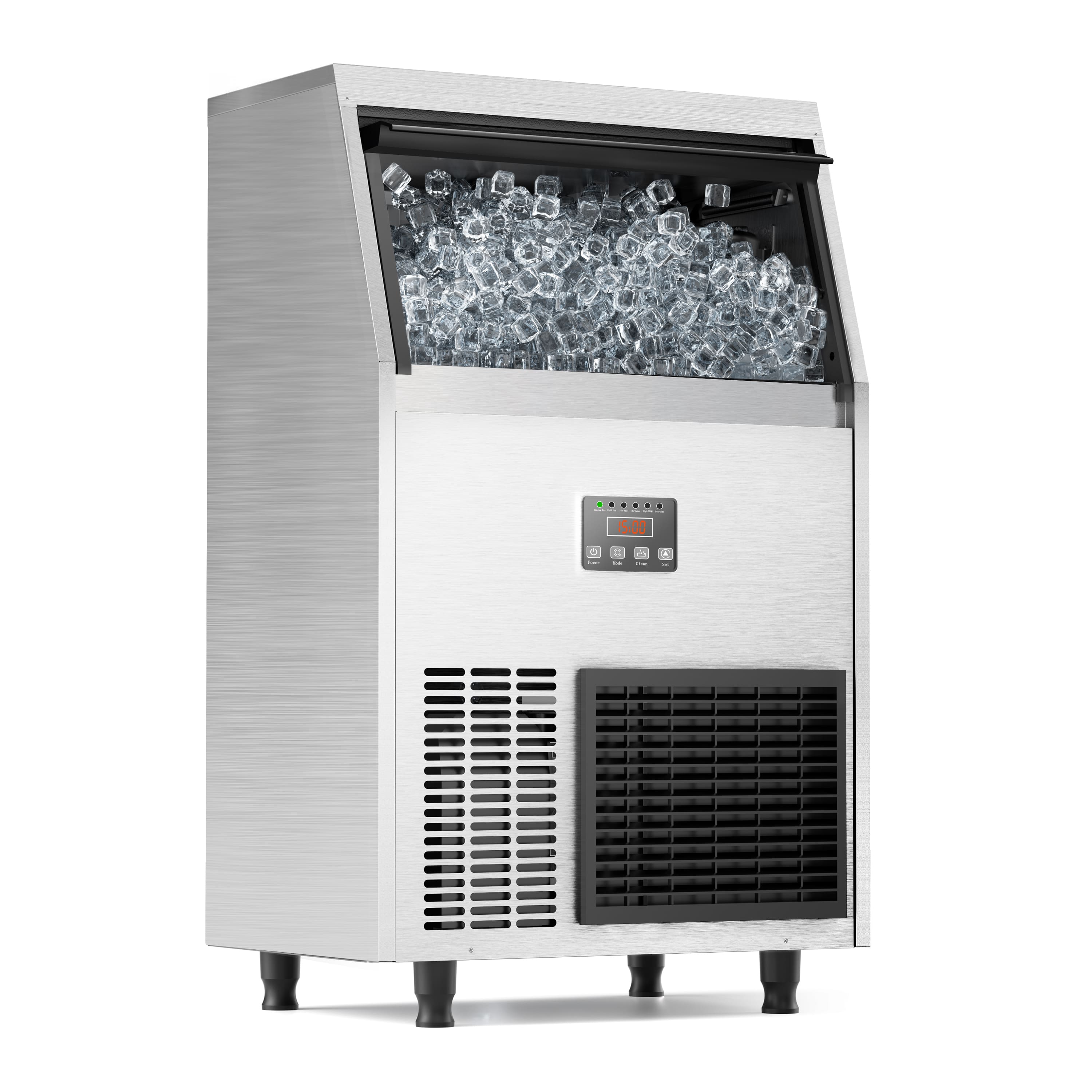 Coolake - Air Cooled Commercial Under Counter Ice Maker Machine 100lbs/24H with 33lbs Storage| Cube Ice Stainless Steel - Silver