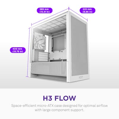 NZXT H3 Flow Micro ATX High Airflow PC Case White CC-H31FW-01 NZXT H3 Flow Micro ATX High Airflow PC Case White CC-H31FW-01