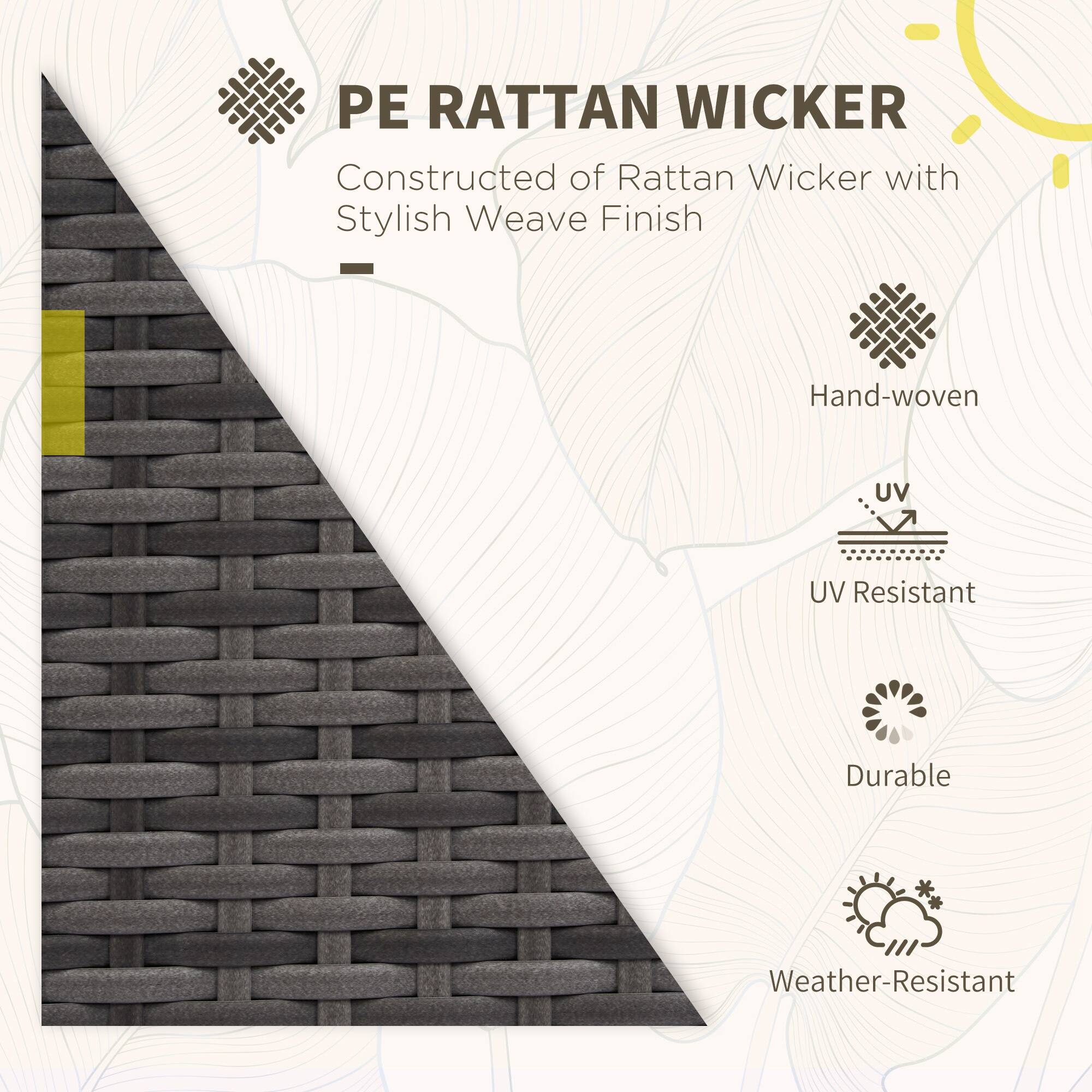 PE RATTAN WICKER  
Constructed of Rattan Wicker with Stylish Weave Finish  

- Hand-woven  
- UV Resistant  
- Durable  
- Weather-Resistant