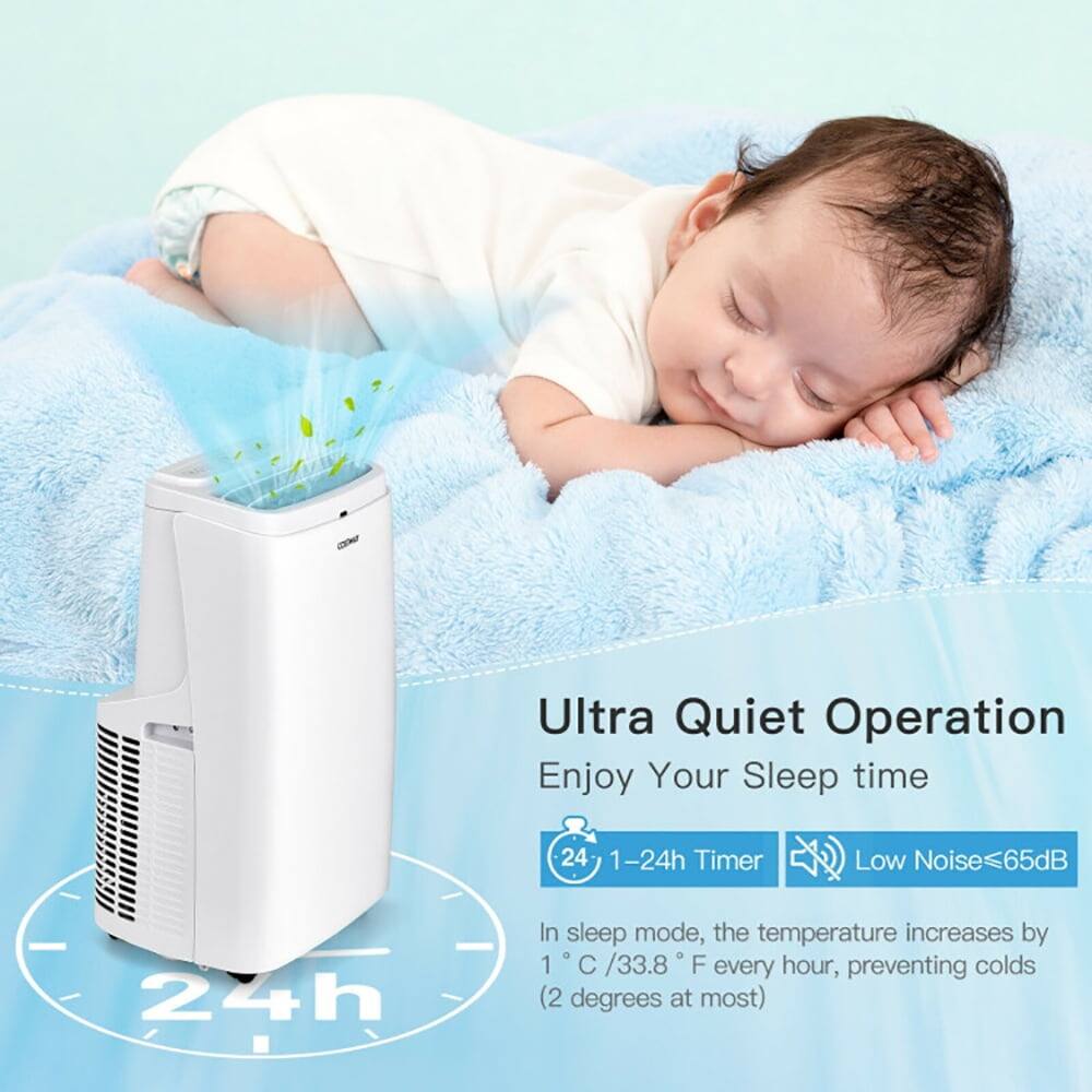 Ultra Quiet Operation  
Enjoy Your Sleep time  

24-1-24h Timer  
Low Noise=65dB  

In sleep mode, the temperature increases by 1°C / 33.8°F every hour, preventing colds (2 degrees at most)