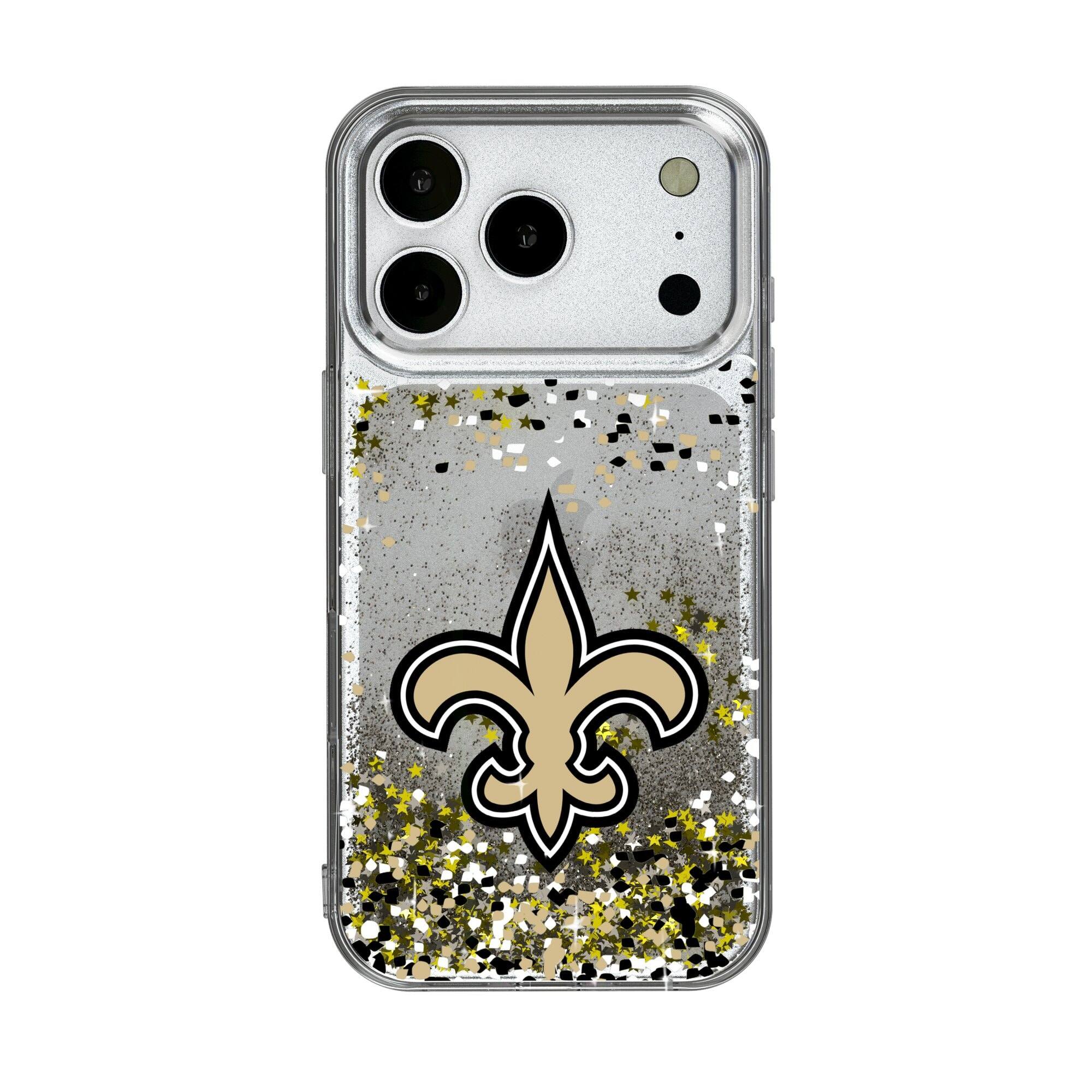 Front. Keyscaper - New Orleans Saints iPhone Glitter Case with Confetti Design - 16 - Multicolor.
