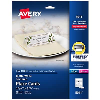 Avery- Textured 1.44" x 3.75" Matte Table Tent, Inkjet/Laser, 150/Pack- White