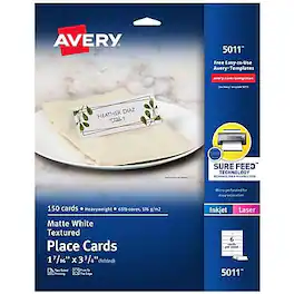 Avery - Textured 1.44" x 3.75" Matte Table Tent, Inkjet/Laser, 150/Pack (5011) - White