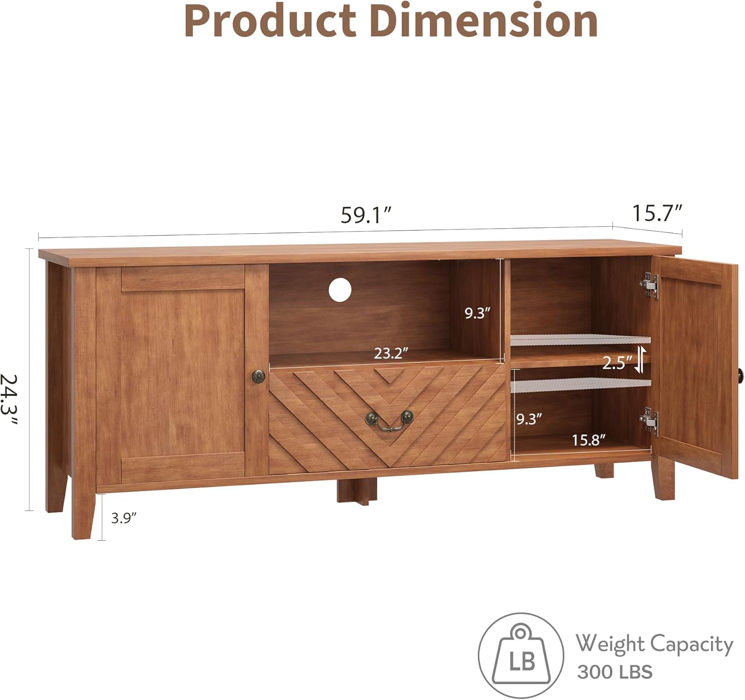 Product Dimension  
59.1" x 15.7" x 9.3" x 24.3" x 23.2" x 4" x 9.3" x 2.5" x 15.8" x 3.9"  

Weight Capacity  
300 LBS