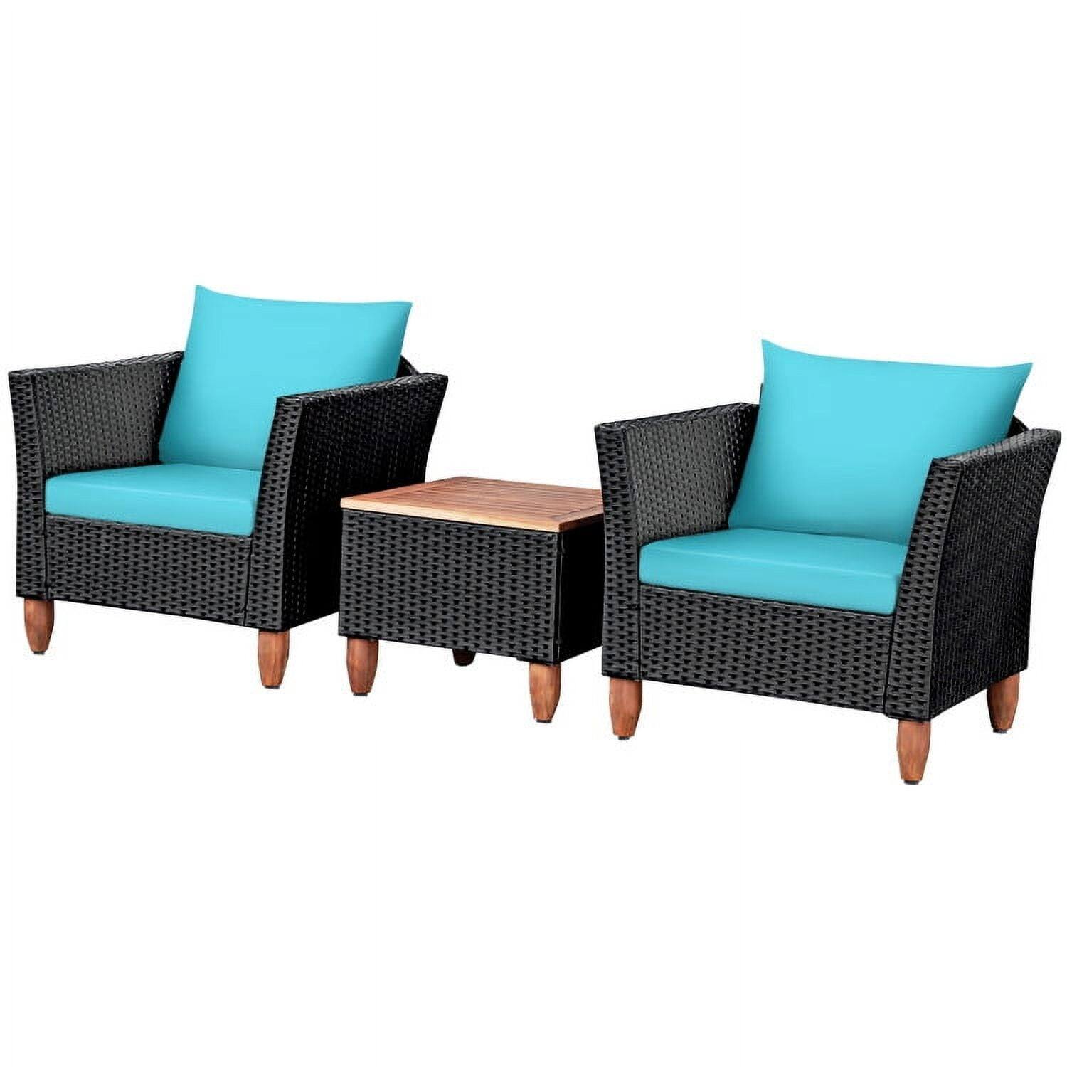 Alt View 4. Kadyn - 3 Pieces Outdoor Patio Rattan Furniture Set with Coffee Table and Cushions-Turquoise - Blue.