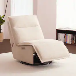ModernMate - 29.1" Modern Cotton-Linen Armless Power Recliner with Zero Gravity Swivel Rocker and Built-in USB & Type-C - Off-White