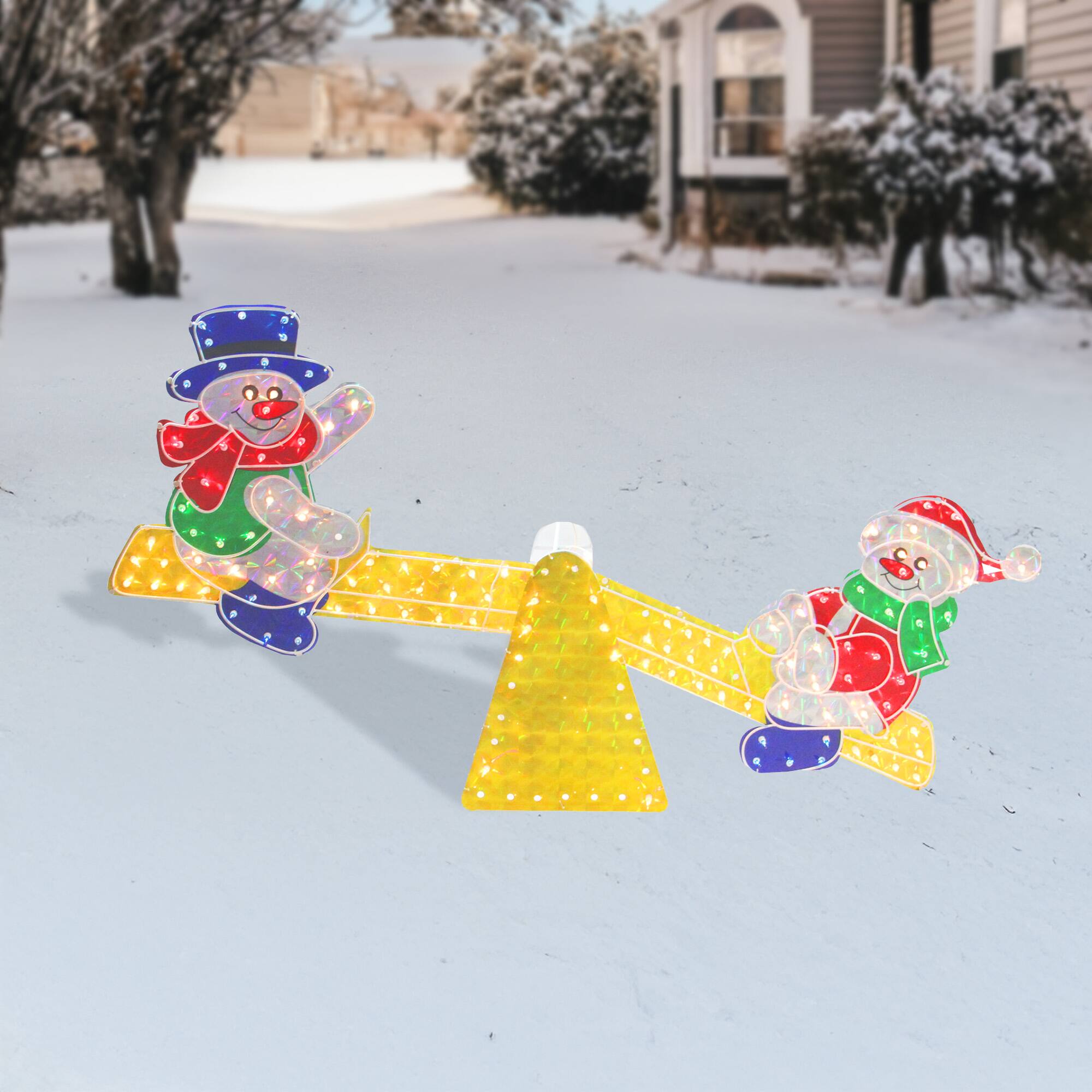 Northlight - Lighted Holographic Snowmen on See Saw Outdoor Christmas Decoration - 46" - Multicolor - Multi