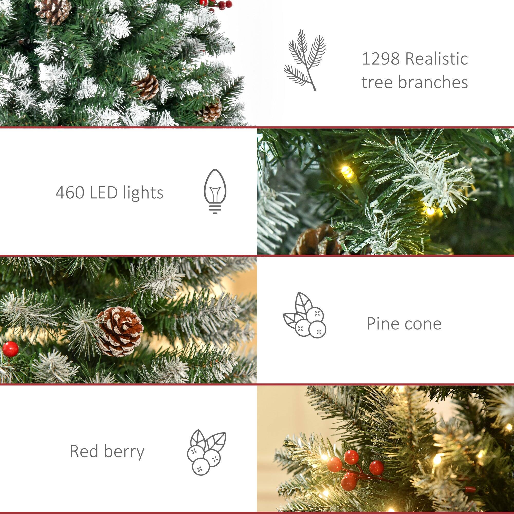 1298 Realistic tree branches

460 LED lights

Pine cone

Red berry