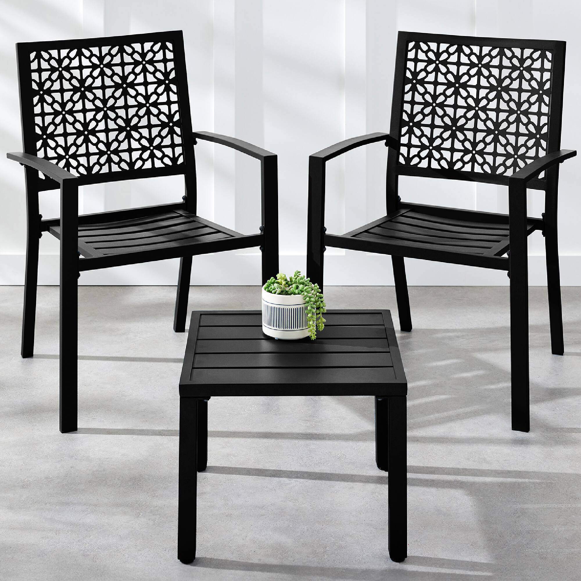 Front. Best Choice Products - 3-Piece Stackable Steel Outdoor Conversation Bistro Set - Black.