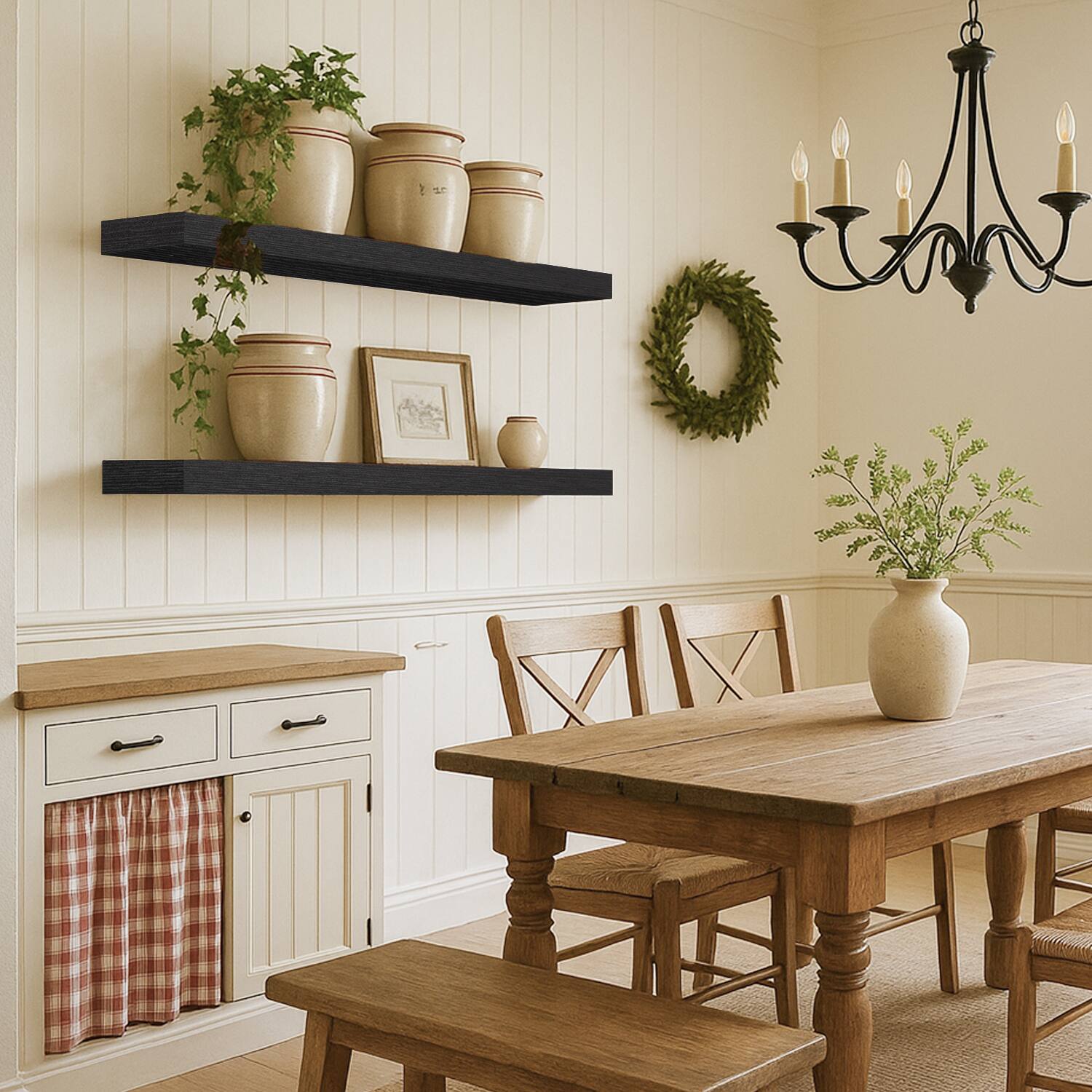 Alt View 5. Mifurn - Floating Shelves for Wall, Wooden Mounted Wall Shelf for Room, Over Toilet Bathroom Shelves Storage, 36x7x1.5 in, 2 Pack - Black.