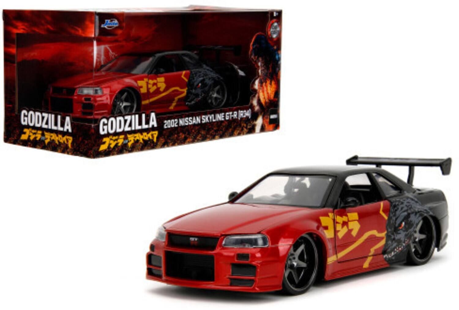 The text on the image is: "2002 NISSAN SKYLINE GT-R (R34) GODZILLA GODZILLA"