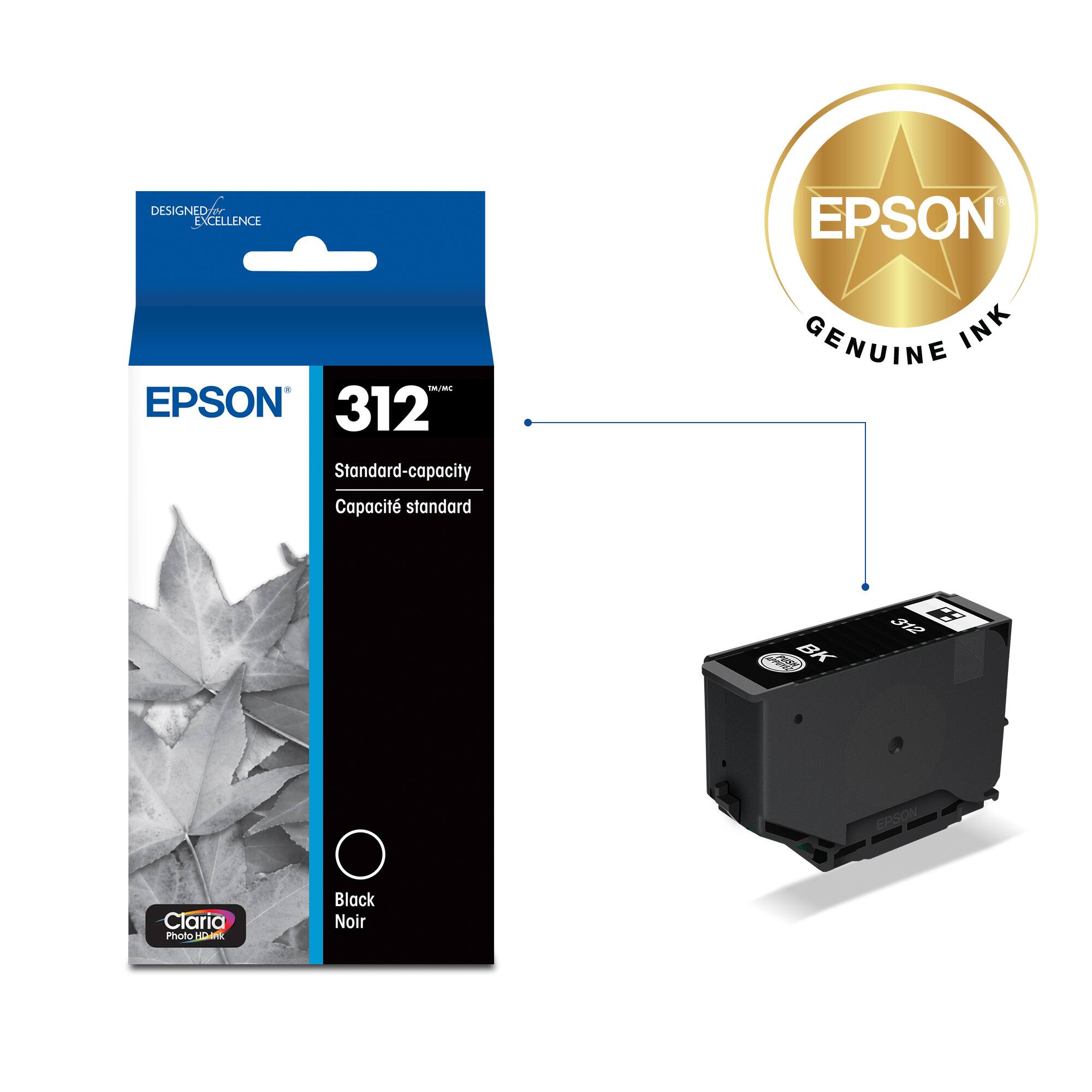 DESIGNED FOR EXCELLENCE

EPSON 312  
Standard-capacity  
Capacité standard

Claria PhotoInk  
Black Noir

EPSON GENUINE INK