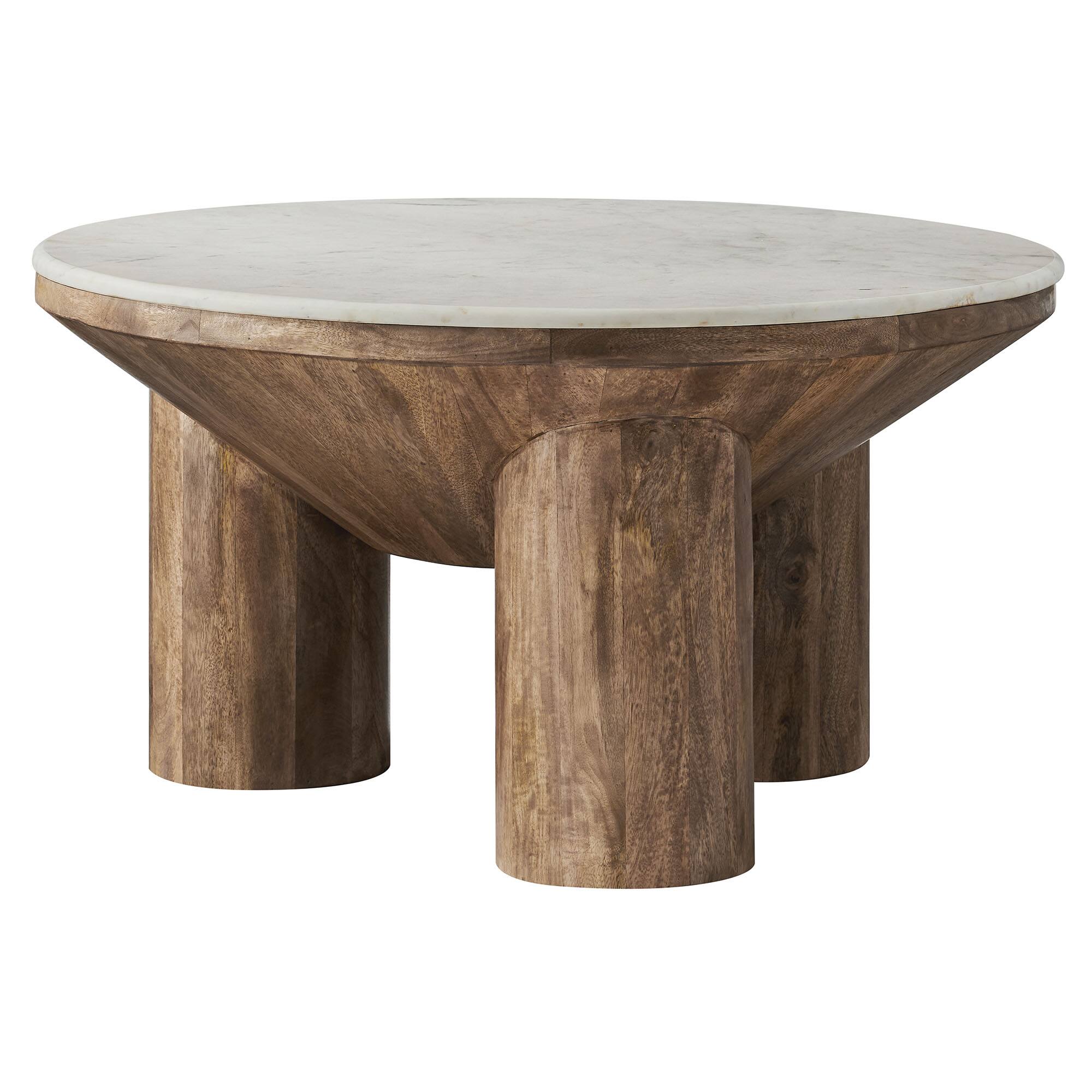 Angle. Modway - Ellison 33" Round Wood Coffee Table With Marble Top by Modway - Walnut.