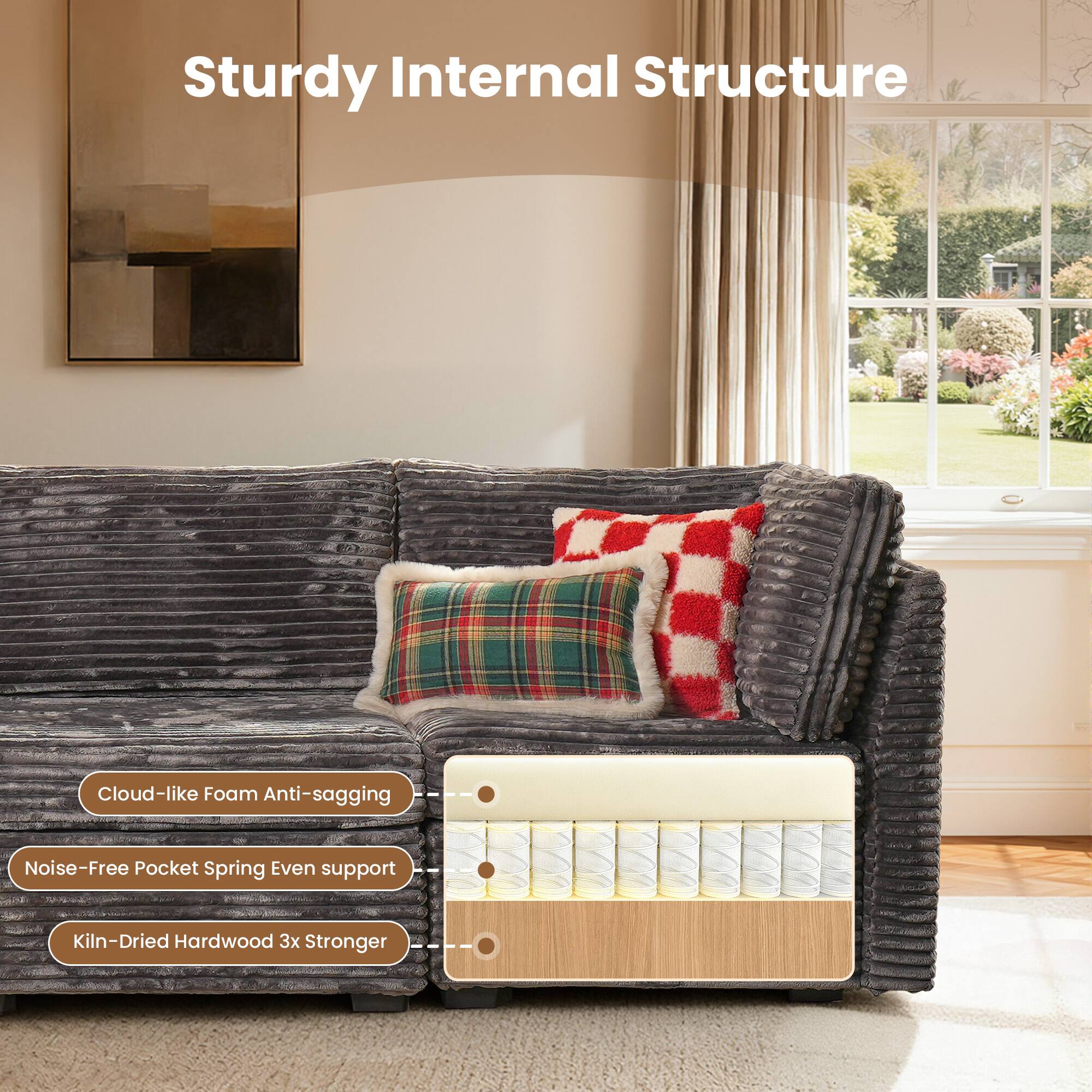 Sturdy Internal Structure

- Cloud-like Foam Anti-sagging
- Noise-Free Pocket Spring Even support
- Kiln-Dried Hardwood 3x Stronger