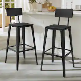Songmics Home - Set of 2 Bar Stools, Bar Height Stools, Tall Bar Stools with Back, Bar Chairs, Steel Frame, Industrial Style - Ash Black and Ink Black