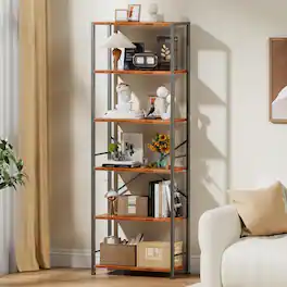Furnulem - 6 Layers Industrial Open Bookcase Book Shelf Organizer Unit for Living Room Home Office Bedroom - Brown