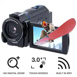 TOPVISION - 5K Video Camera Camcorder, 18X Zoom, 64MP,3'' IPS Touch Screen, with 32GB SD Card & Camera Bag