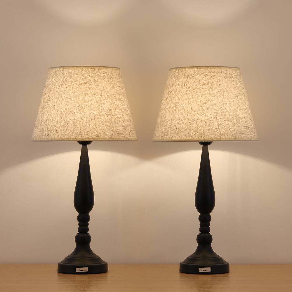 Back. Oumilen - Black Table Lamp with Beige Fabric Shade, E26 Socket & UL Plug.