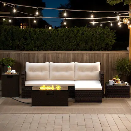 Front. Kadyn - Outdoor & Patio Furniture Sets,4 Pieces Outdoor Furniture Set with 32 Inch Fire Pit Table and Propane Tank Cover - Brown.