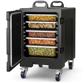 Costway - Insulated Food Pan Carrier Quart 5 Full-Size Pan 81 Capacity w/ Wheels - Black