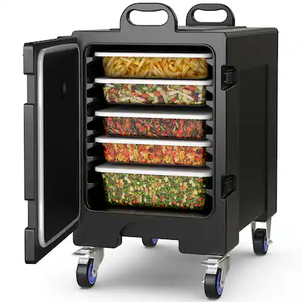 Front. Costway - Costway Insulated Food Pan Carrier Quart 5 Full-Size Pan 81 Capacity w/ Wheels - Black.