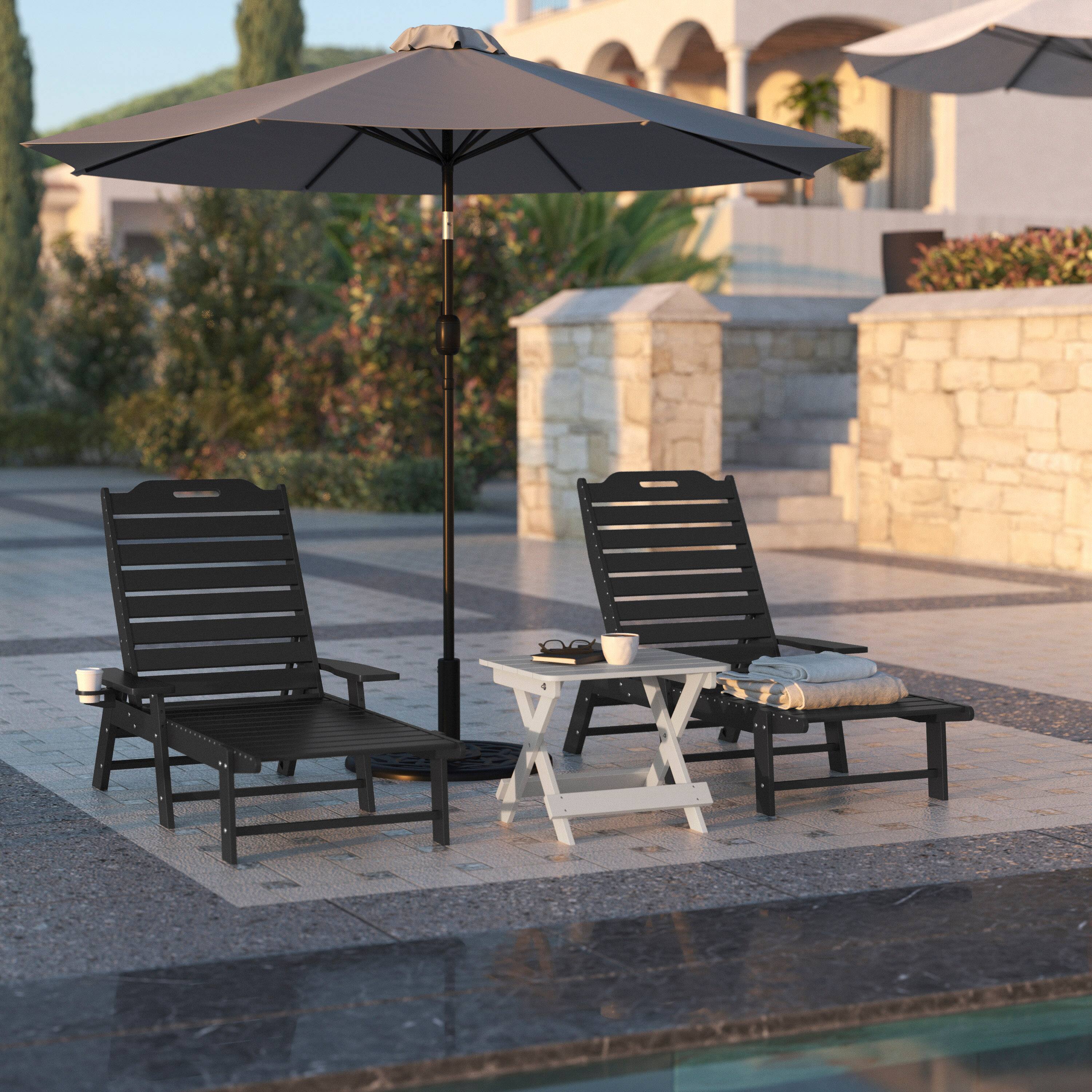 Alt View 2. Flash Furniture - Monterey Adjustable Adirondack Lounger with Cup Holder- All-Weather Indoor/Outdoor HDPE Lounge Chair in Black - Black.