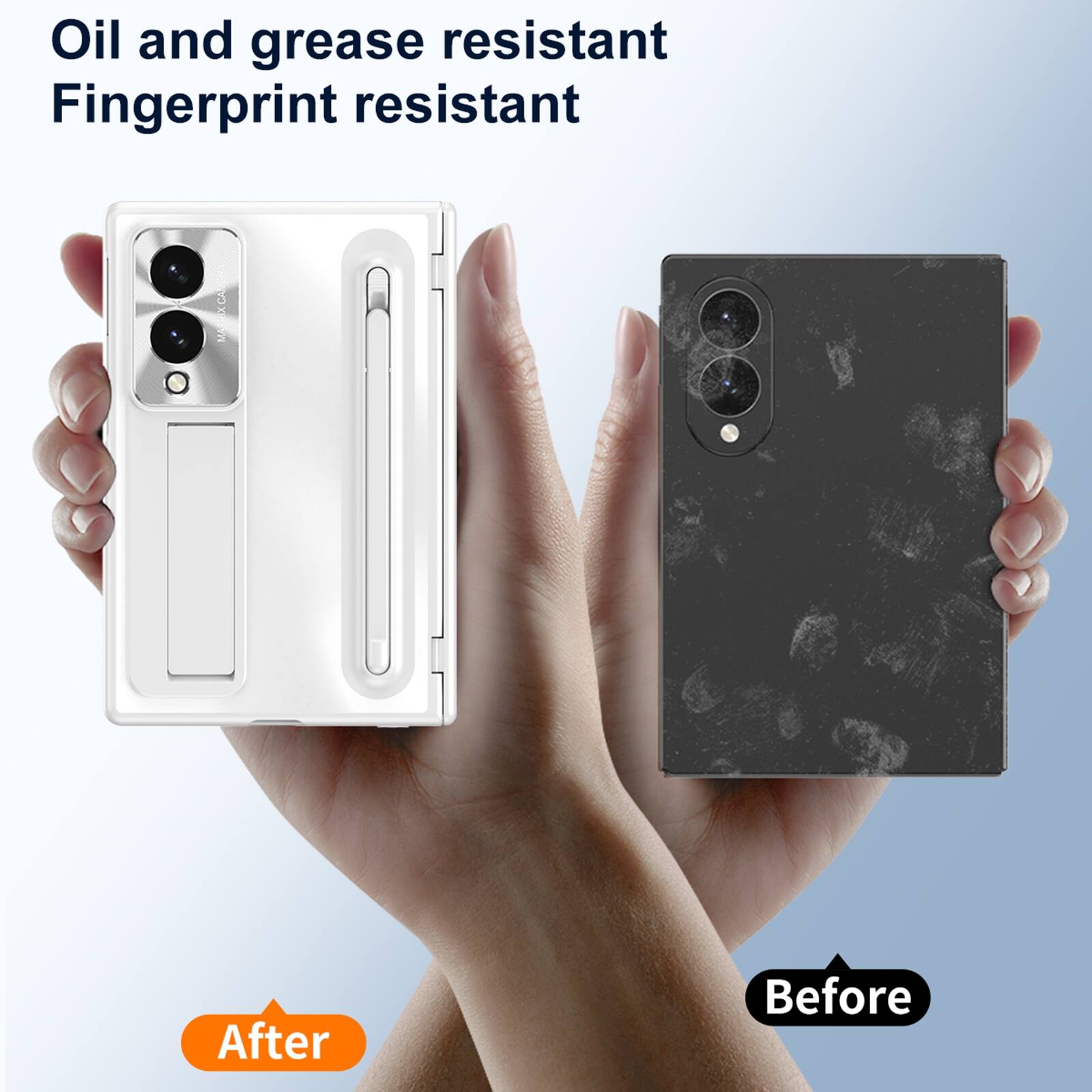 Oil and grease resistant  
Fingerprint resistant  

After  
Before