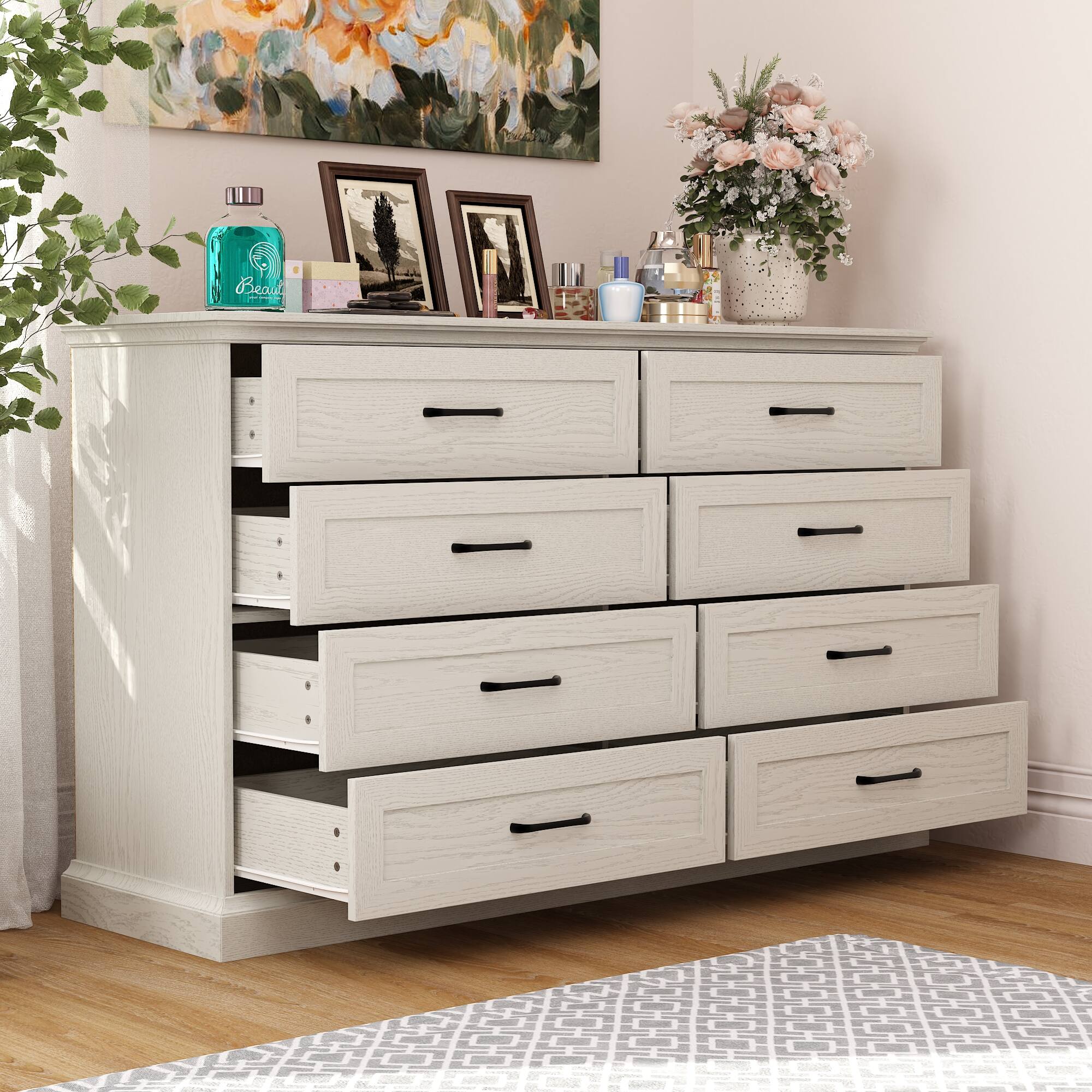 Alt View 9. FUFU & GAGA - Classic Horizontal Dresser with Silent Sliding Drawers, Spacious Storage, and Elegant Wood Grain Finish - Gray.