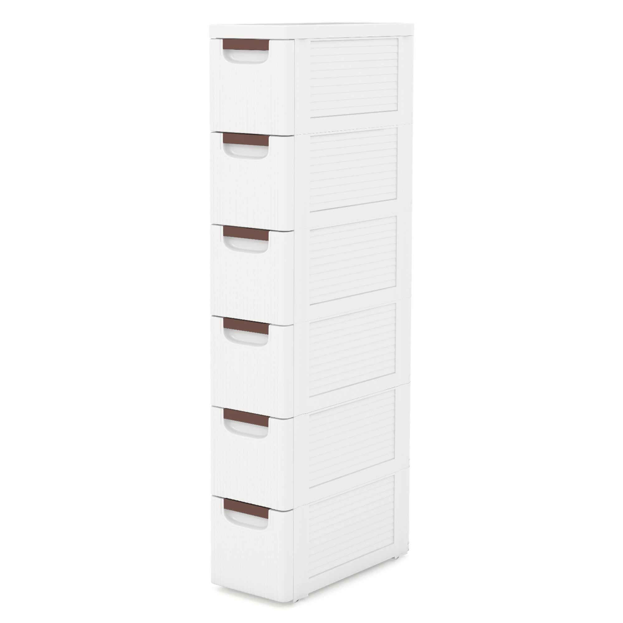 Alt View 8. Gymax - Gymax 6-Drawer Narrow Rolling Storage Cabinet w/ Pull Handles Built-in Wheels - White.