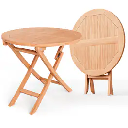 Gymax - 31.5-inch Round Outdoor Folding Table Patio Solid Indonesia Teak Dining Table - Natural