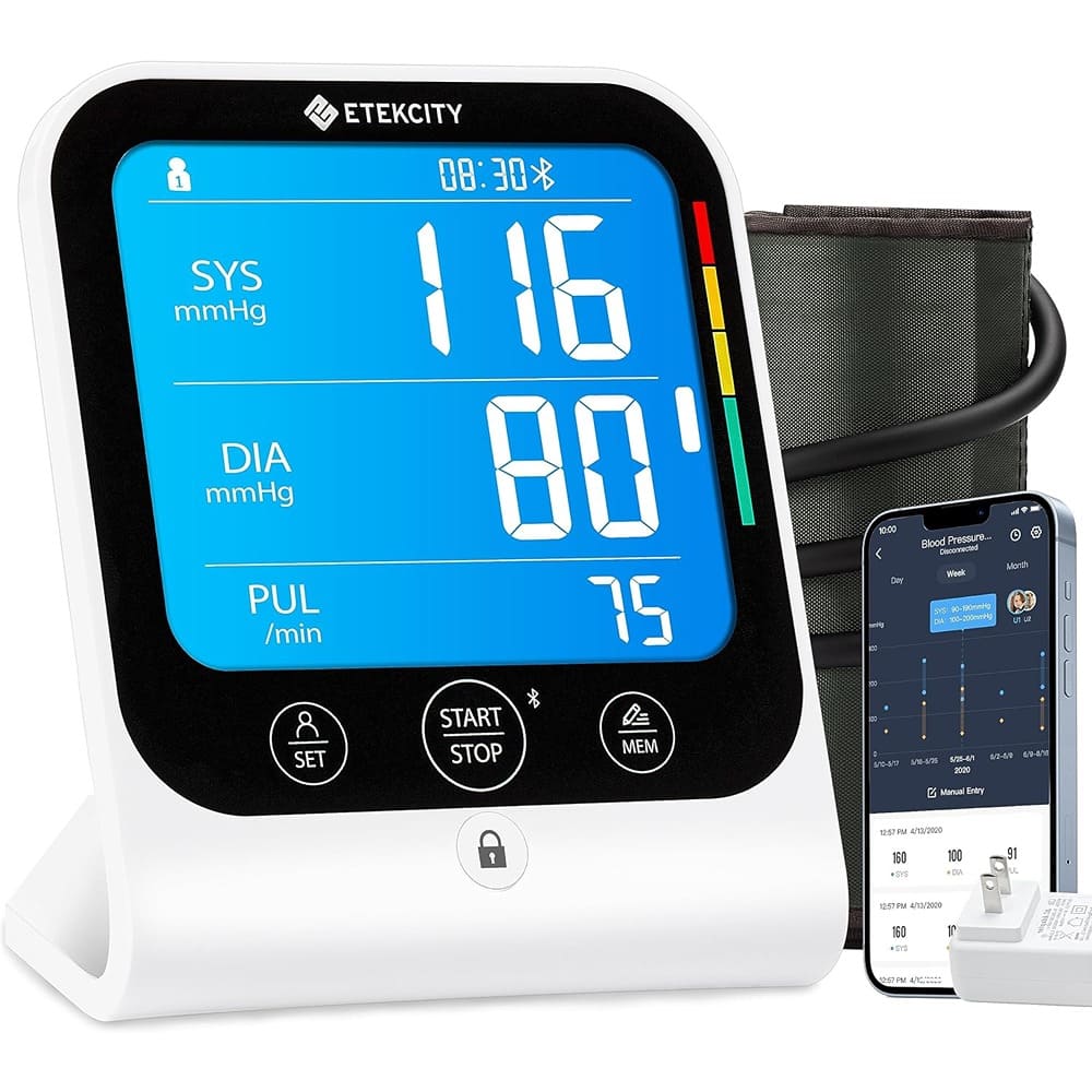 RTMB - Bluetooth Upper Arm Blood Pressure Monitor, Wide Cuff, Irregular Heartbeat Detection - White