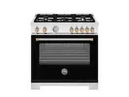 Bertazzoni - 36" Master Series 5.9 Cu. Ft. 5-Burner Freestanding Dual Fuel Range - Nero Matt/Gold - Black