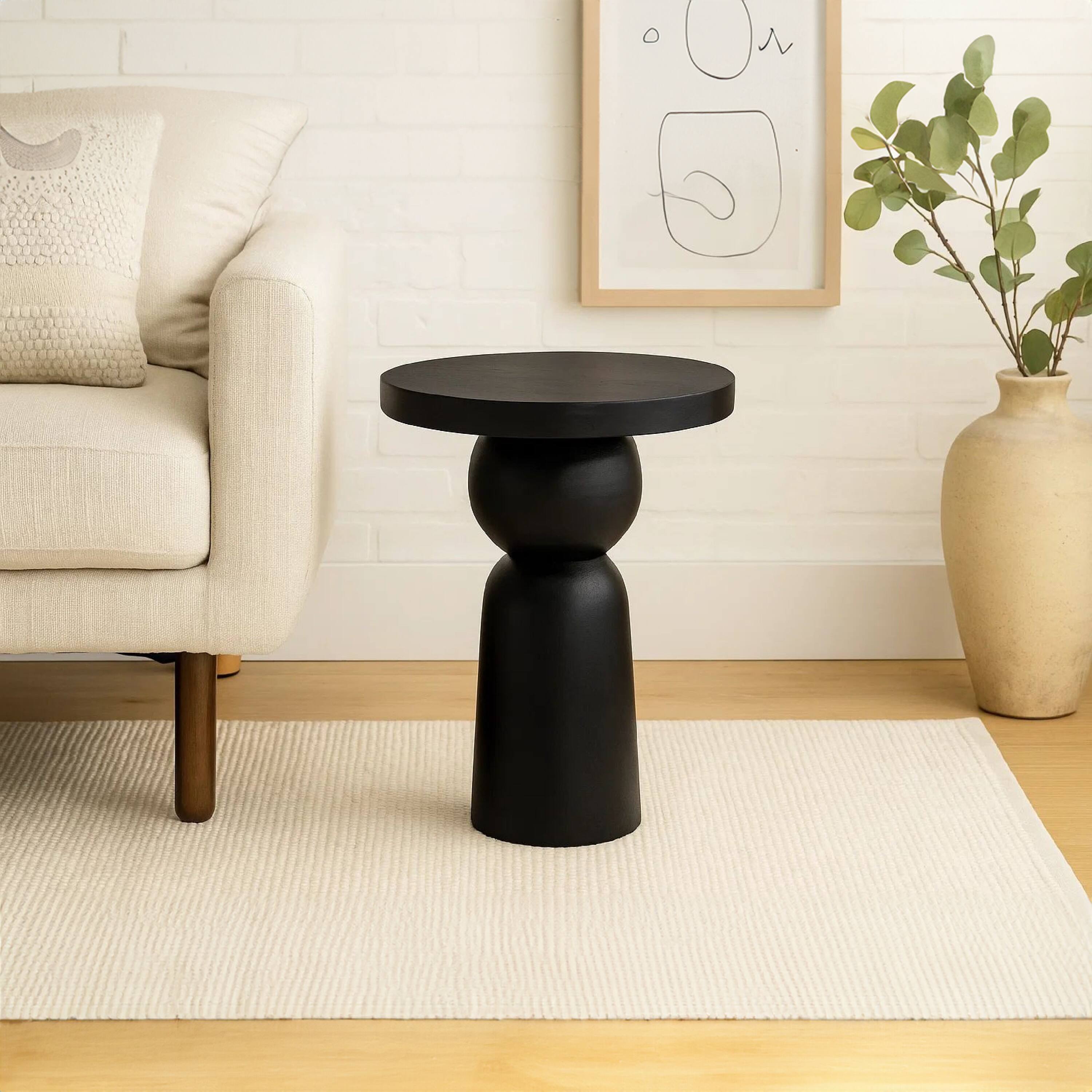 Alt View 8. Manhattan Lane - Tia 12 Inch Round Side End Table with Turned Pedestal Base - Black.