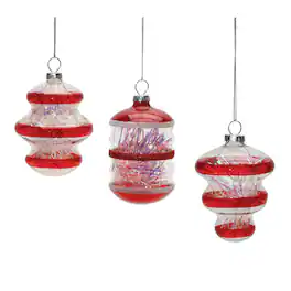 BreeBe - Finial Glass Ornament with Tinsel Filling (Set of 12) - Red