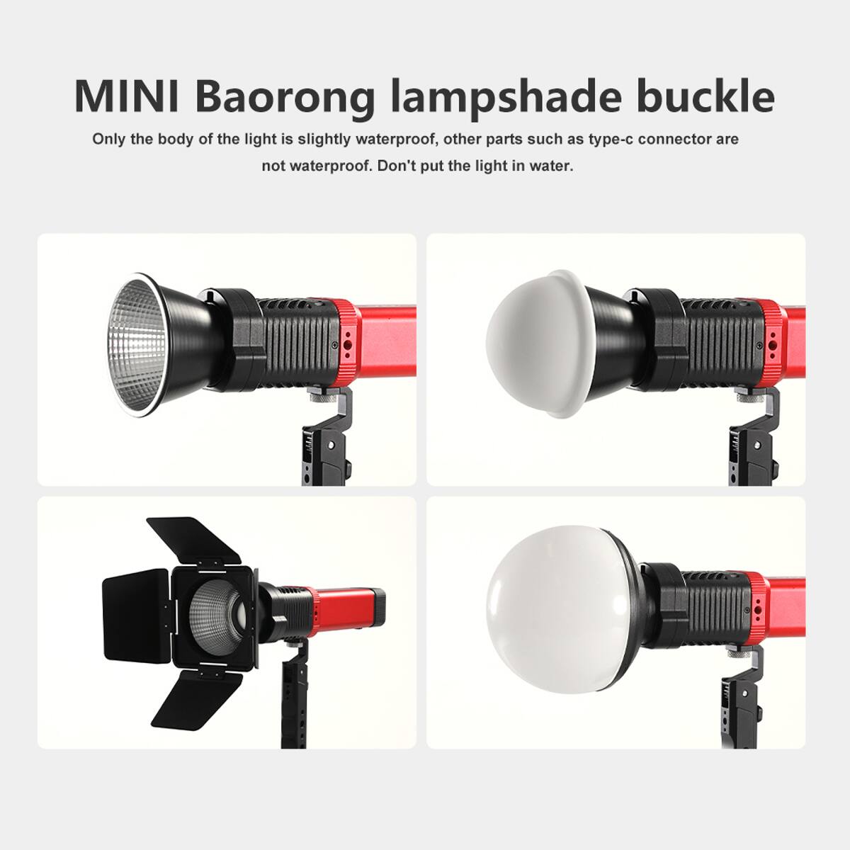 MINI Baorong lampshade buckle

Only the body of the light is slightly waterproof, other parts such as type-c connector are not waterproof. Don't put the light in water.