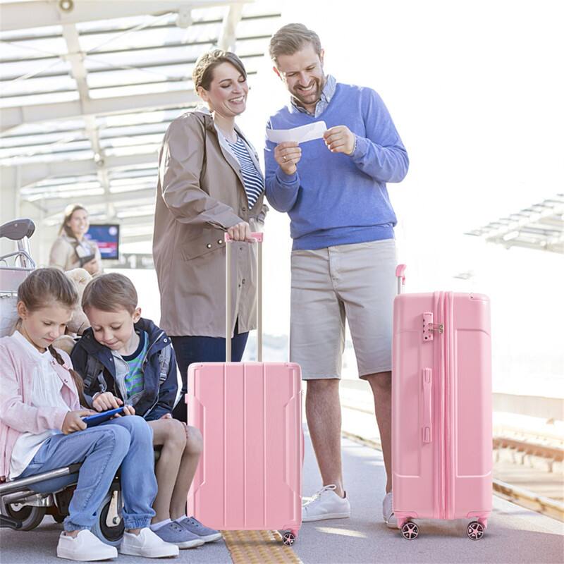 Angle. HTUTWOO - Hardshell Luggage - 28-inch Expandable Checked Suitcase, Lightweight Durable ABS, Double Wheels - Pink.