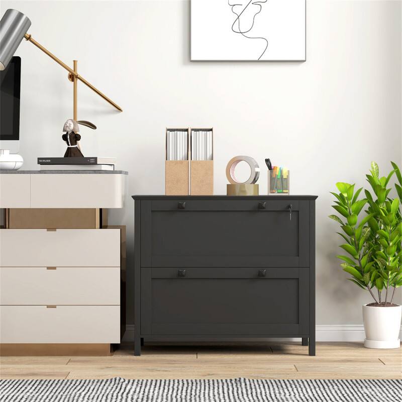 Alt View 1. HTUTWOO - 2 Drawer File Cabinet with Lock - Lateral Filing Cabinet with Keys and Adjustable Hanging Bar for Letter A4 Legal Size - Black.