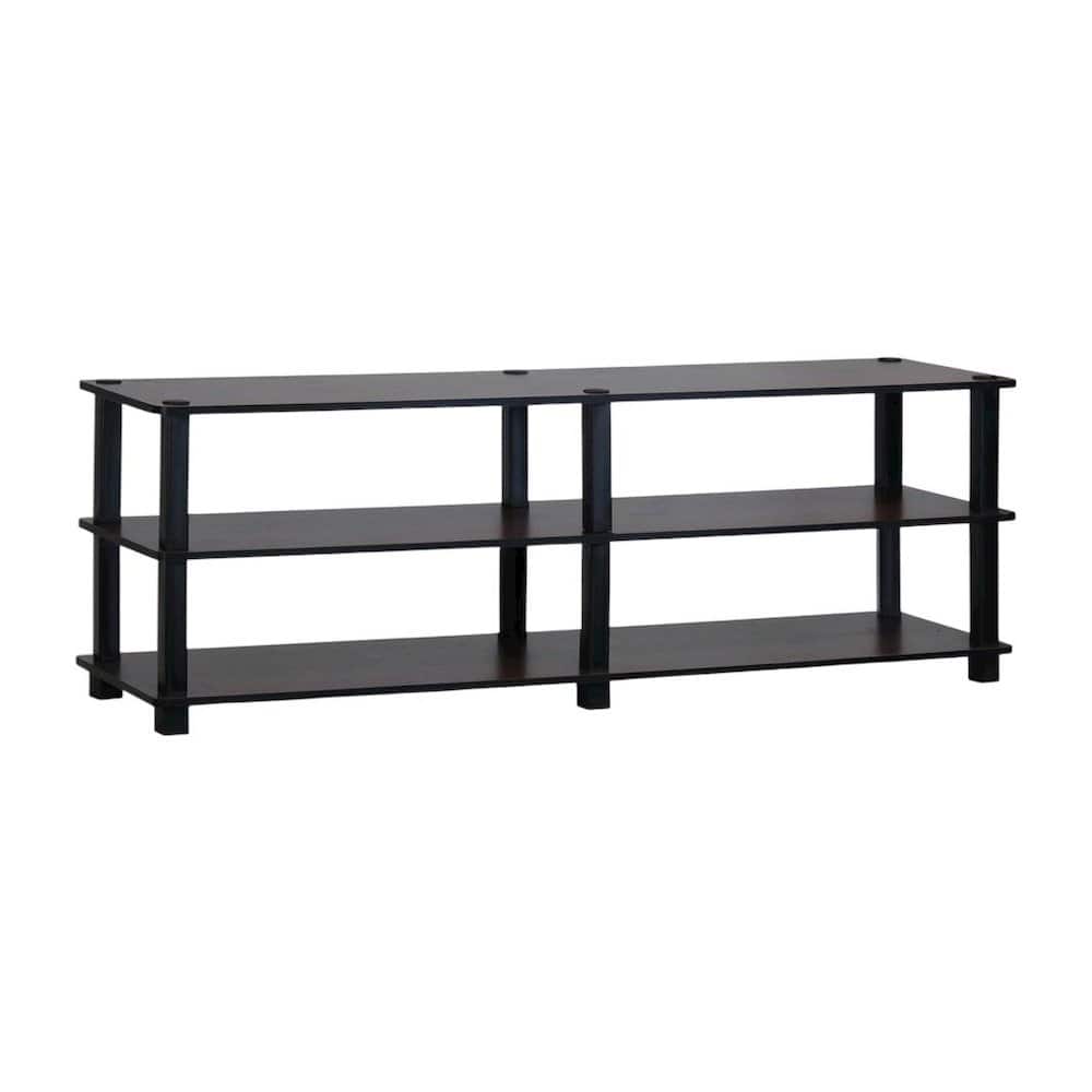 FurniFact - Dark Cherry/Black TV Stand with 3 Tiers and Engineered Wood Storage - Brown Black