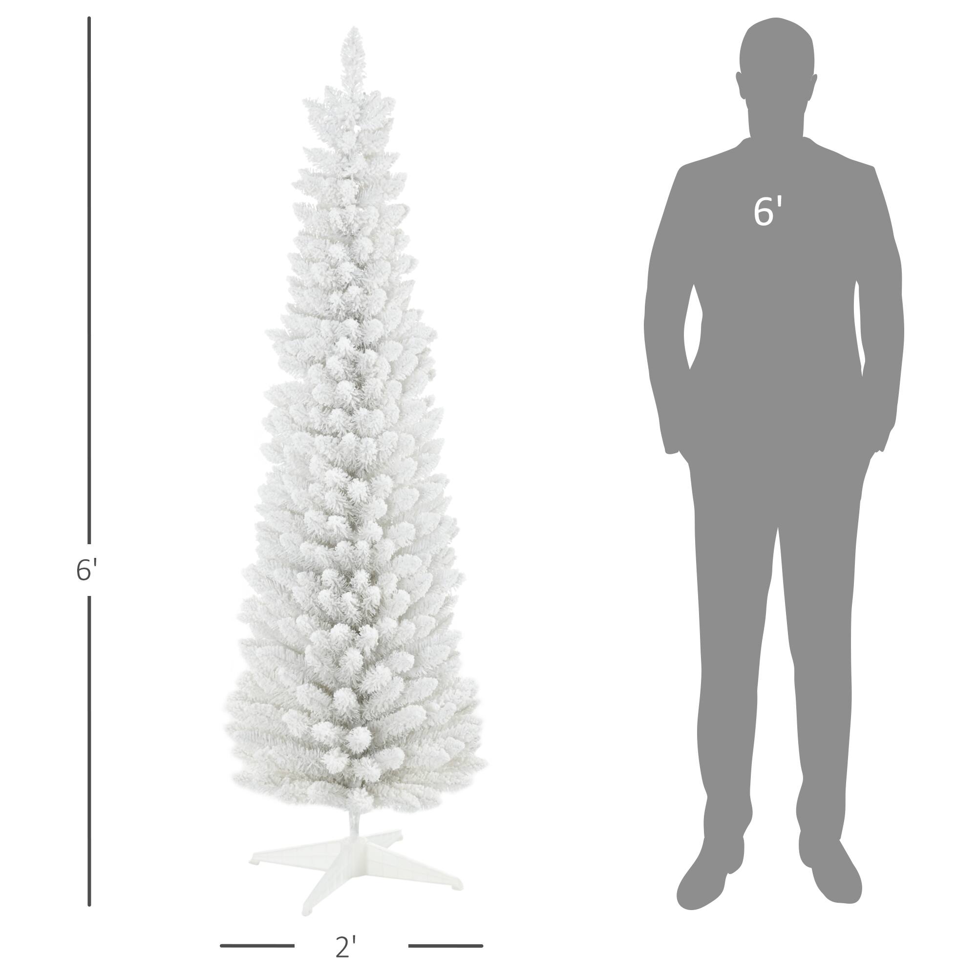 Alt View 2. Homcom - Snow Flocked Artificial Pencil Christmas Tree, Slim, Realistic Branches, Plastic Base Stand, Indoor - white.