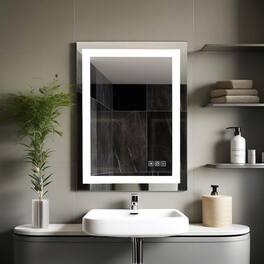 Loheer - LED Bathroom Mirror, Touch Control, 3 Color Temperature, Anti-Fog, Dimmable Lighted Vanity Mirror for Bathroom - Black / Silver