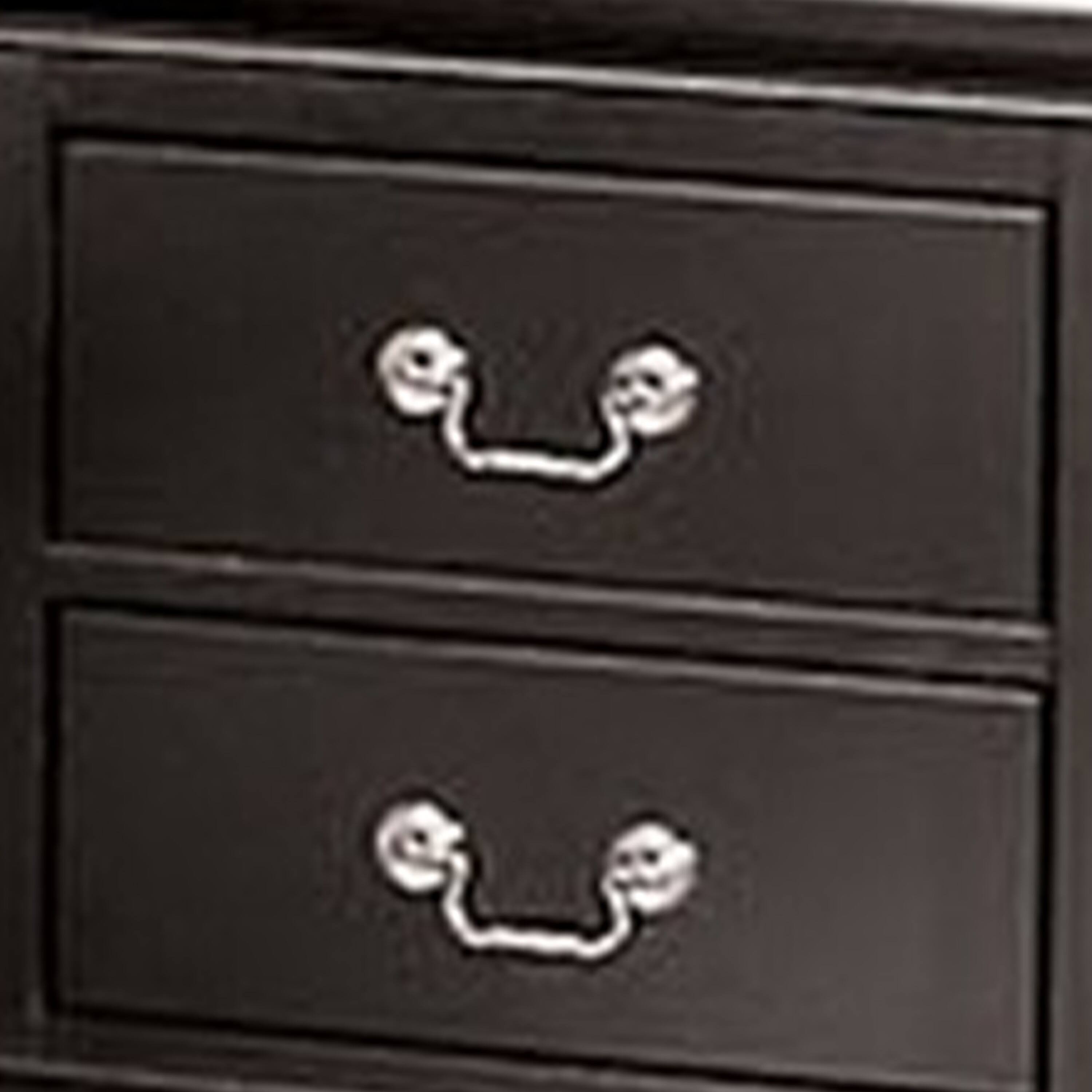 Alt View 3. Manhattan Lane - Ryla Nightstand, 2 Drawers, Solid Wood, Nickel Metal Drop Handles - Black, Nickel.