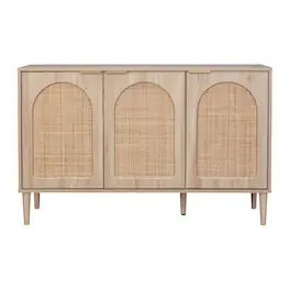 CorLiving - Freya Engineered Wood Sideboard with 3 Arched Rattan Doors and 4 Internal Shelves - Light Brown