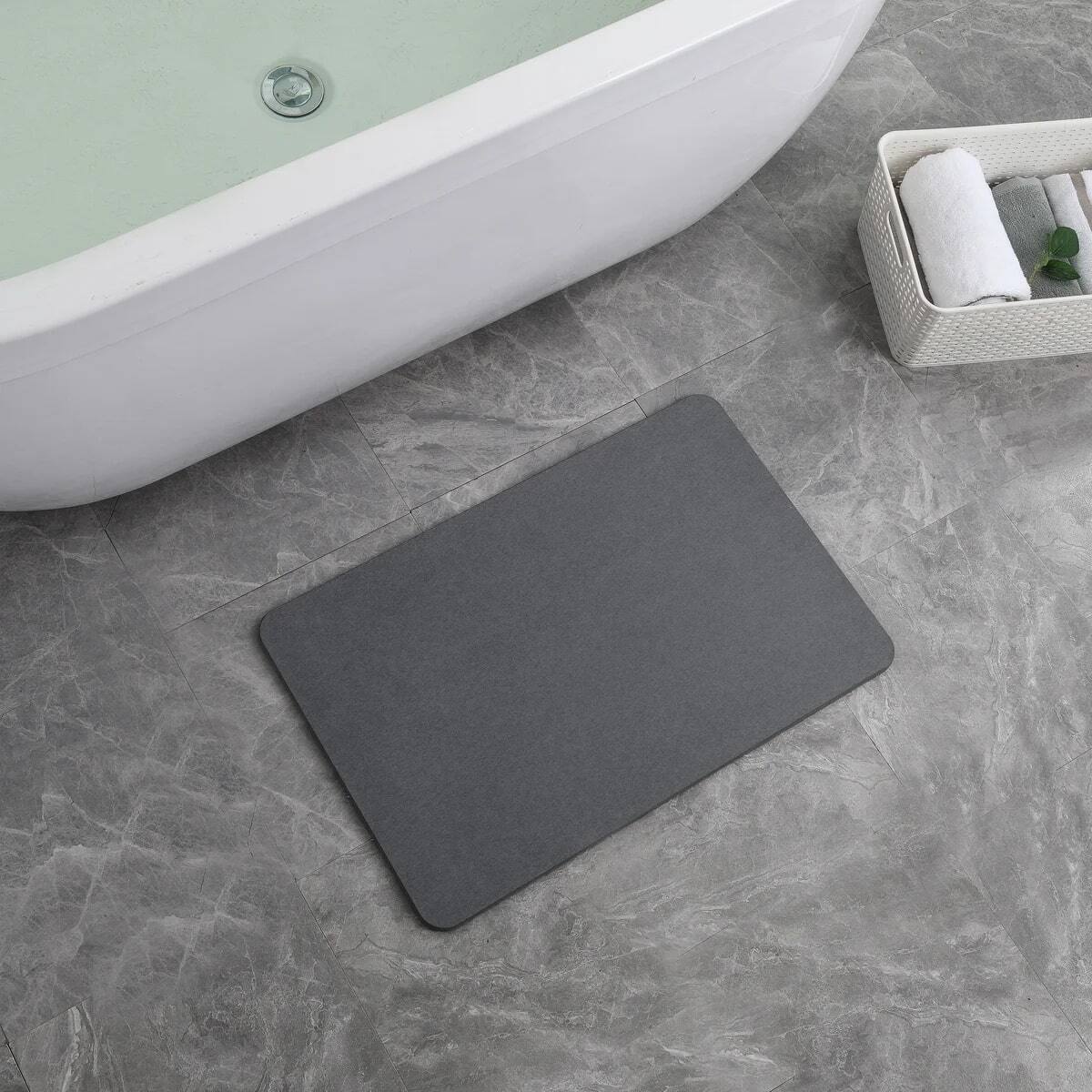 Back. J&V TEXTILES - 24'' x 15'' Diatomaceous Quick-Drying Stone Bath Mat - GREY.