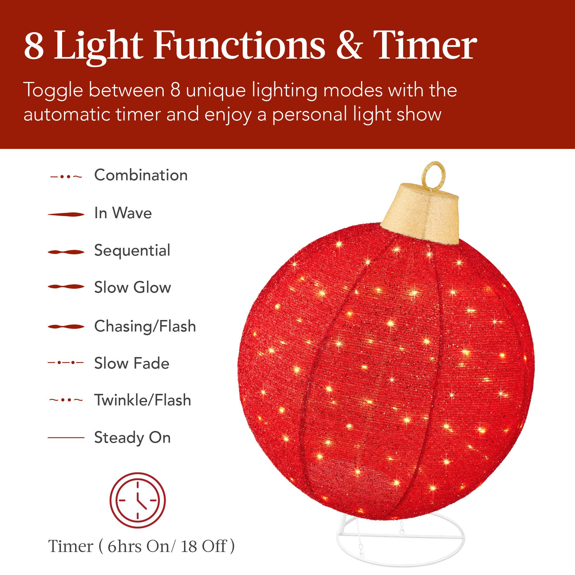 8 Light Functions & Timer

Toggle between 8 unique lighting modes with the automatic timer and enjoy a personal light show

- Combination
- In Wave
- Sequential
- Slow Glow
- Chasing/Flash
- Slow Fade
- Twinkle/Flash
- Steady On

Timer (6hrs On/ 18 Off)