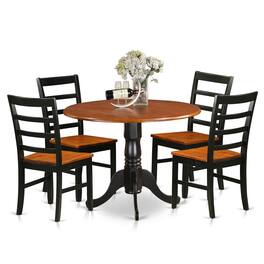 East West Furniture - 5 PC Kitchen Table set-Dining Table and 4 Wooden Kitchen Chairs - Black & Cherry