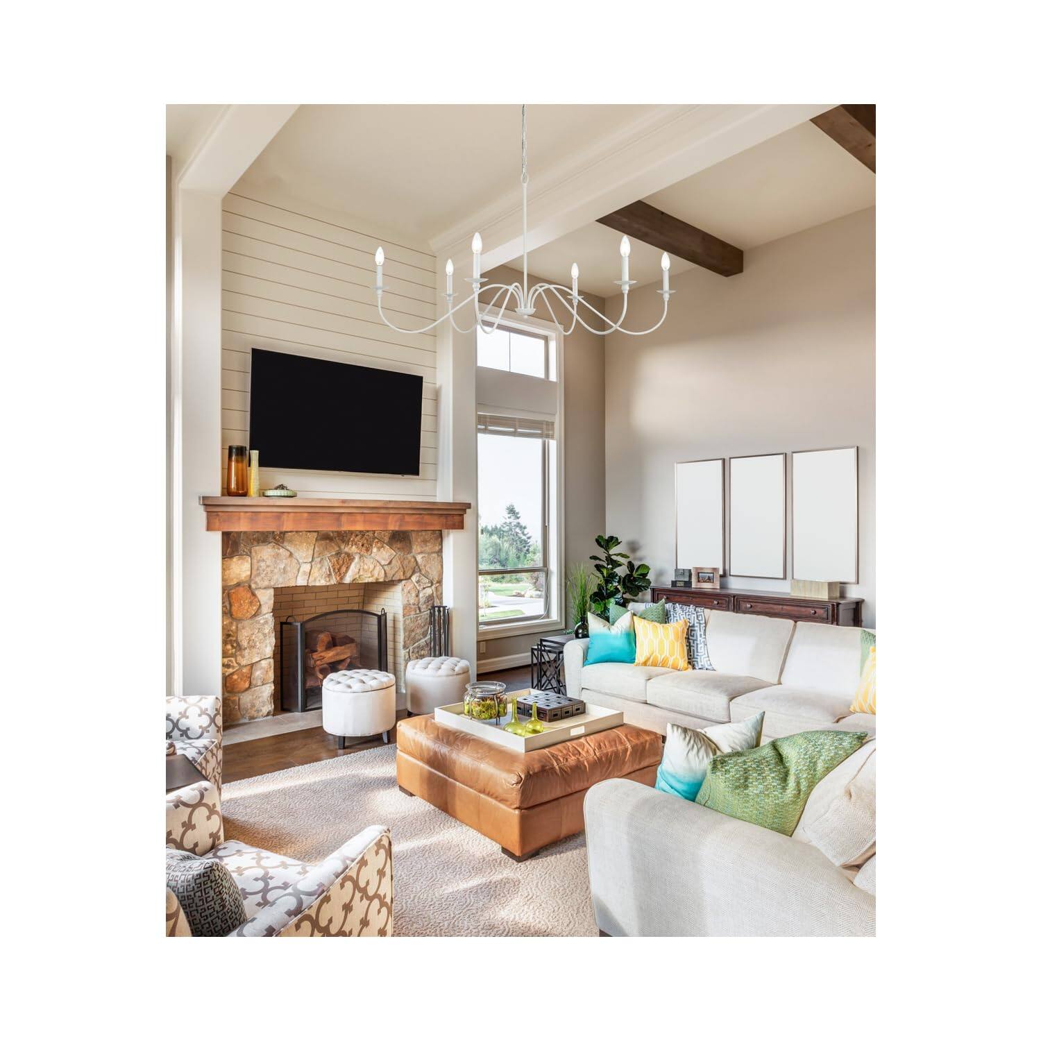 Angle. Living District - Rohan 48 inch chandelier in White - White.
